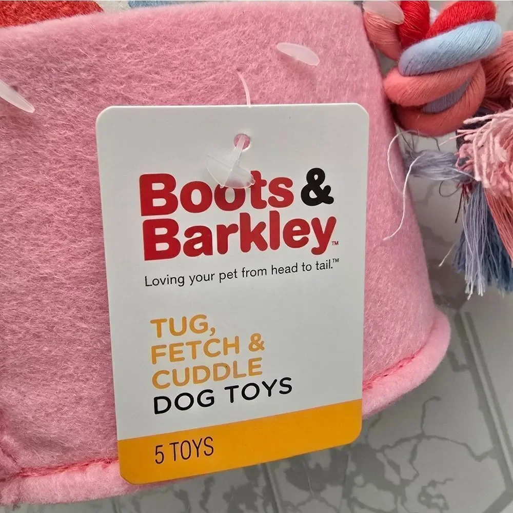 Christmas Easter Valentines Gift Pack Dog Rope Plush Toy Set 5pc Boots & Barkley